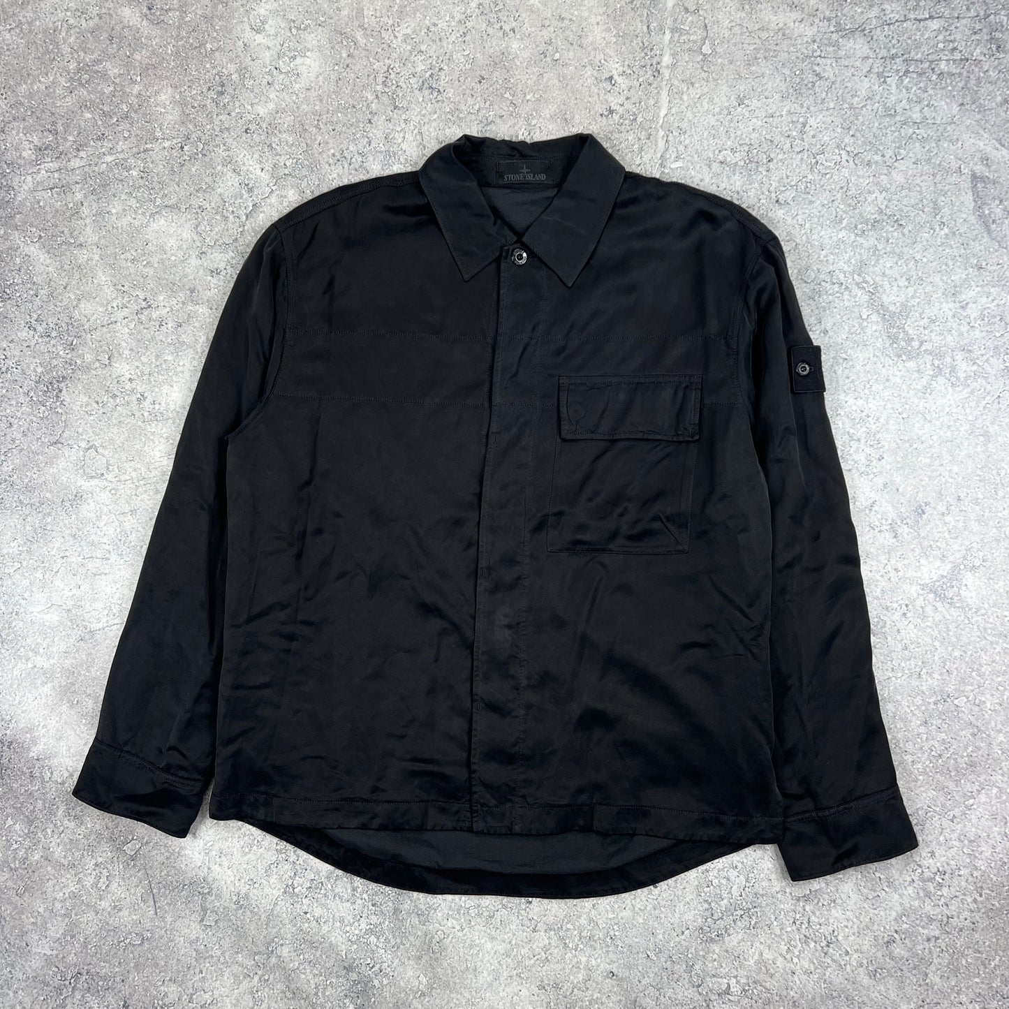Stone Island Black Ghost Cupro Satin Overshirt Large 24”