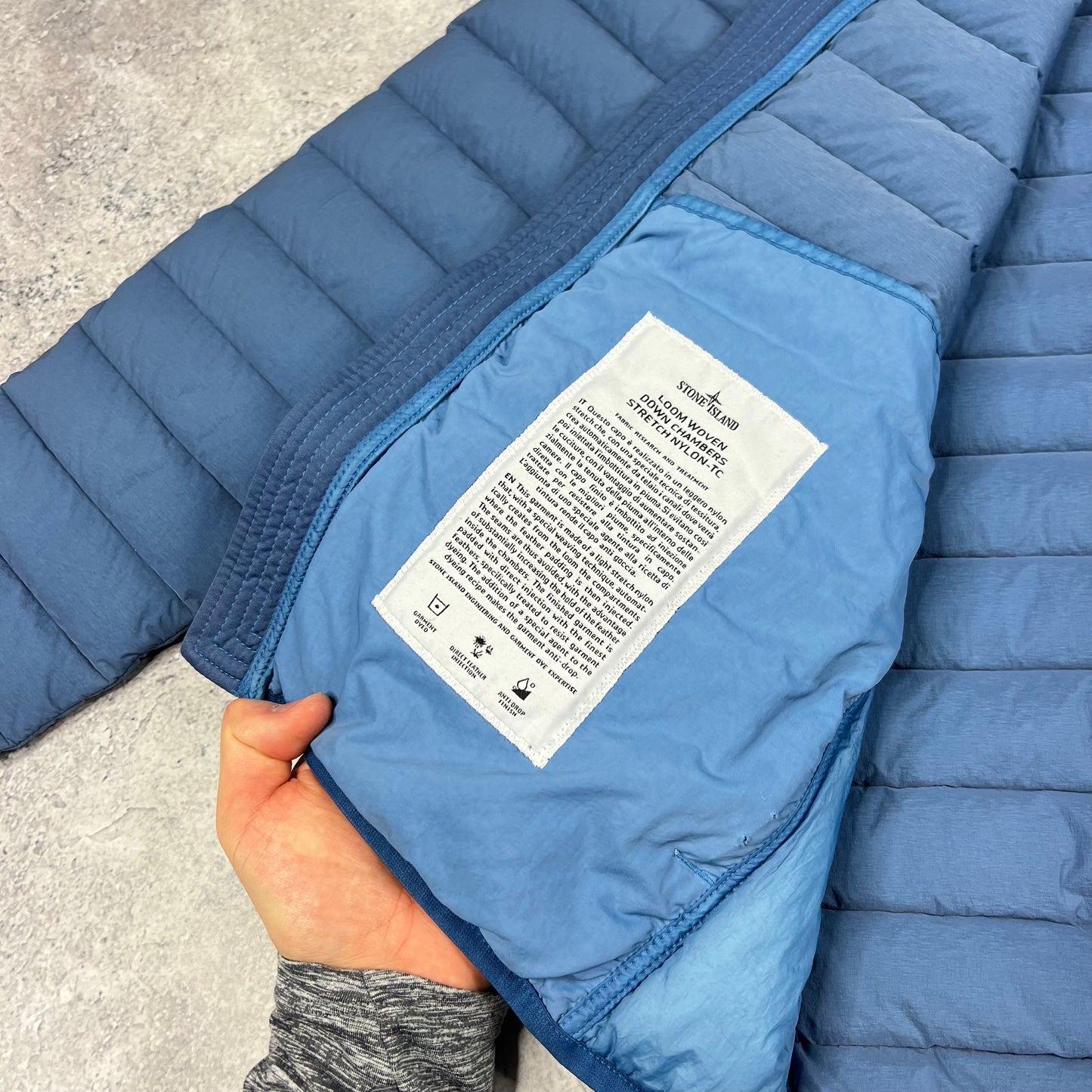 Stone Island Blue Loom Woven Down Jacket Small 20”