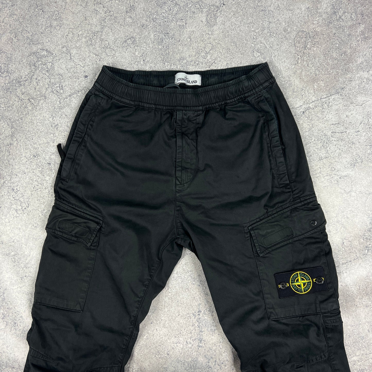Stone Island Black Cuffed Cargo Trousers W30”