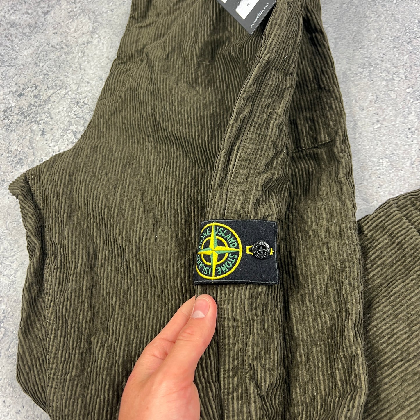 Stone Island Khaki Wrinkled Corduroy Trousers W32” BNWT