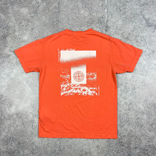 Stone Island Orange/White Logo T-Shirt Medium 19.75”