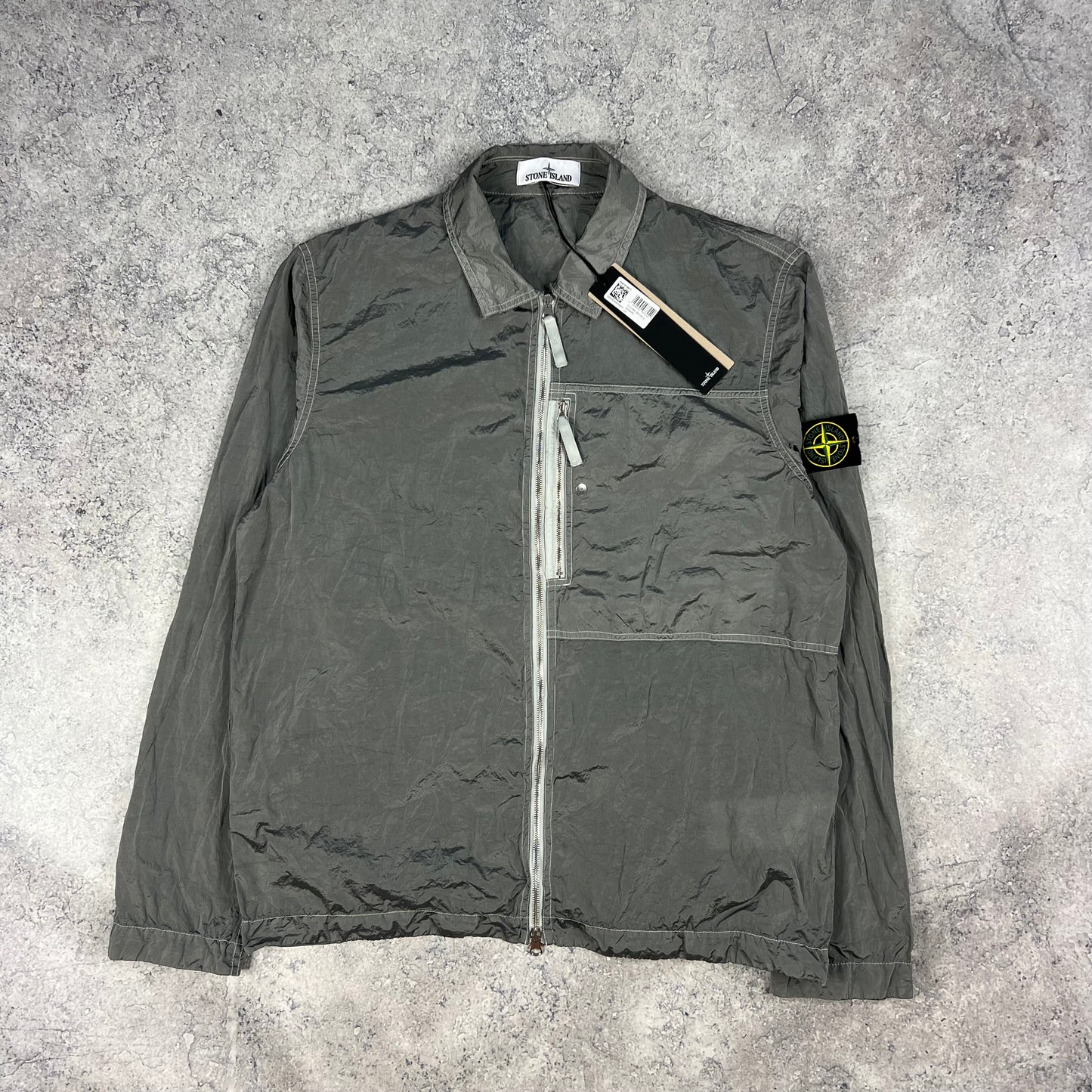 Stone Island Silver Nylon Metal Overshirt XL 23.5”