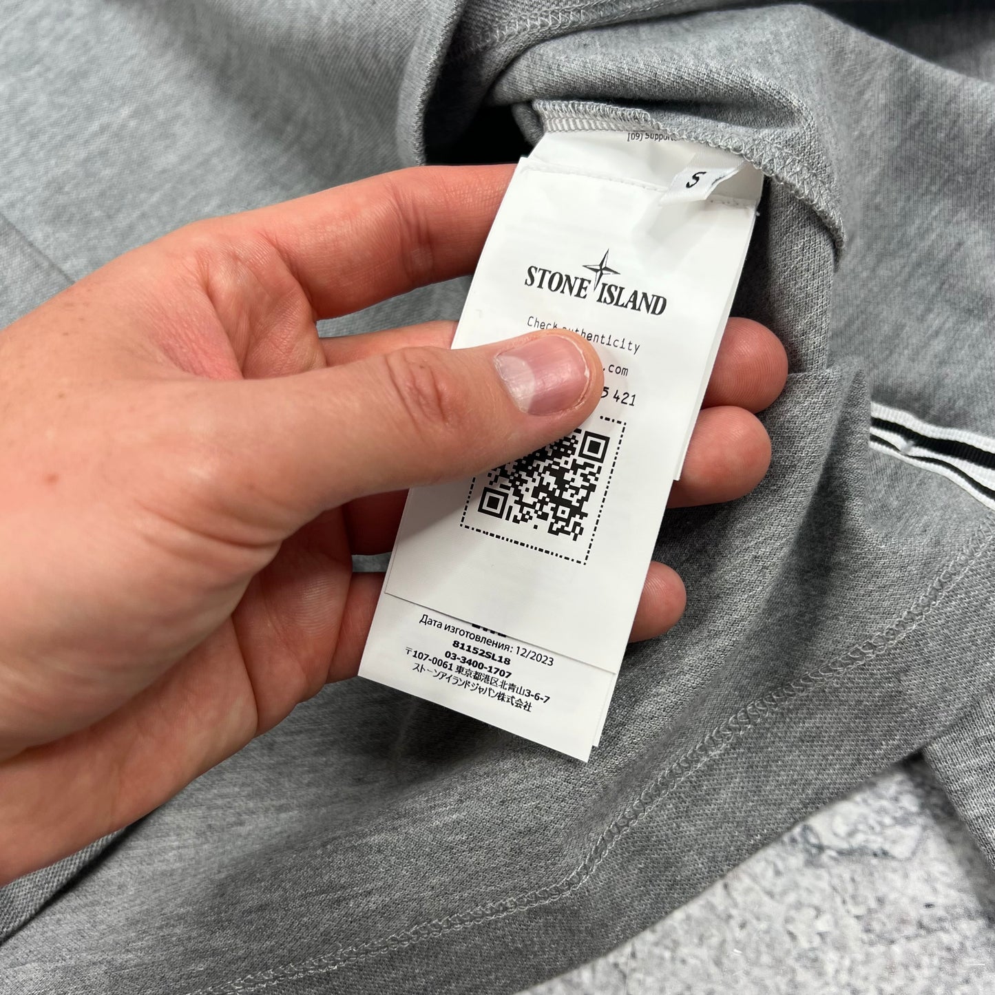 Stone Island Grey L/S Polo Small 19.75” BNWT