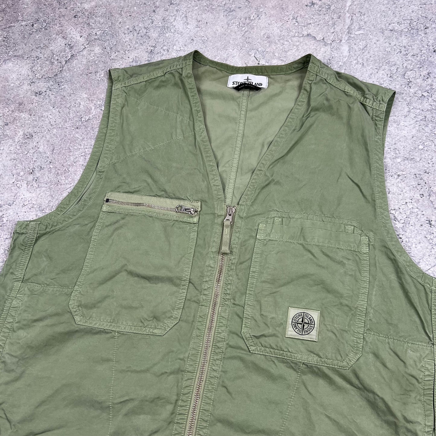 Stone Island Green Cupro Cotton Vest Large 22.5”