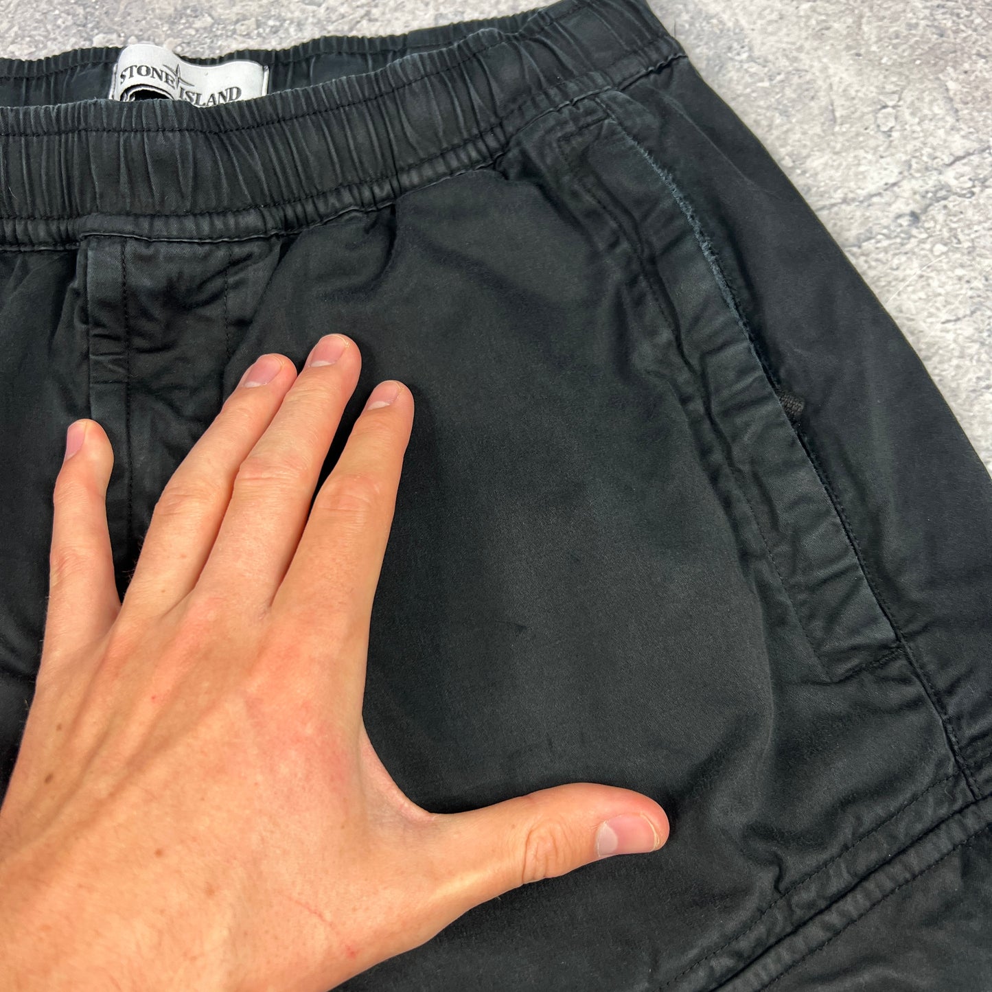 Stone Island Black Cuffed Cargo Trousers W30”