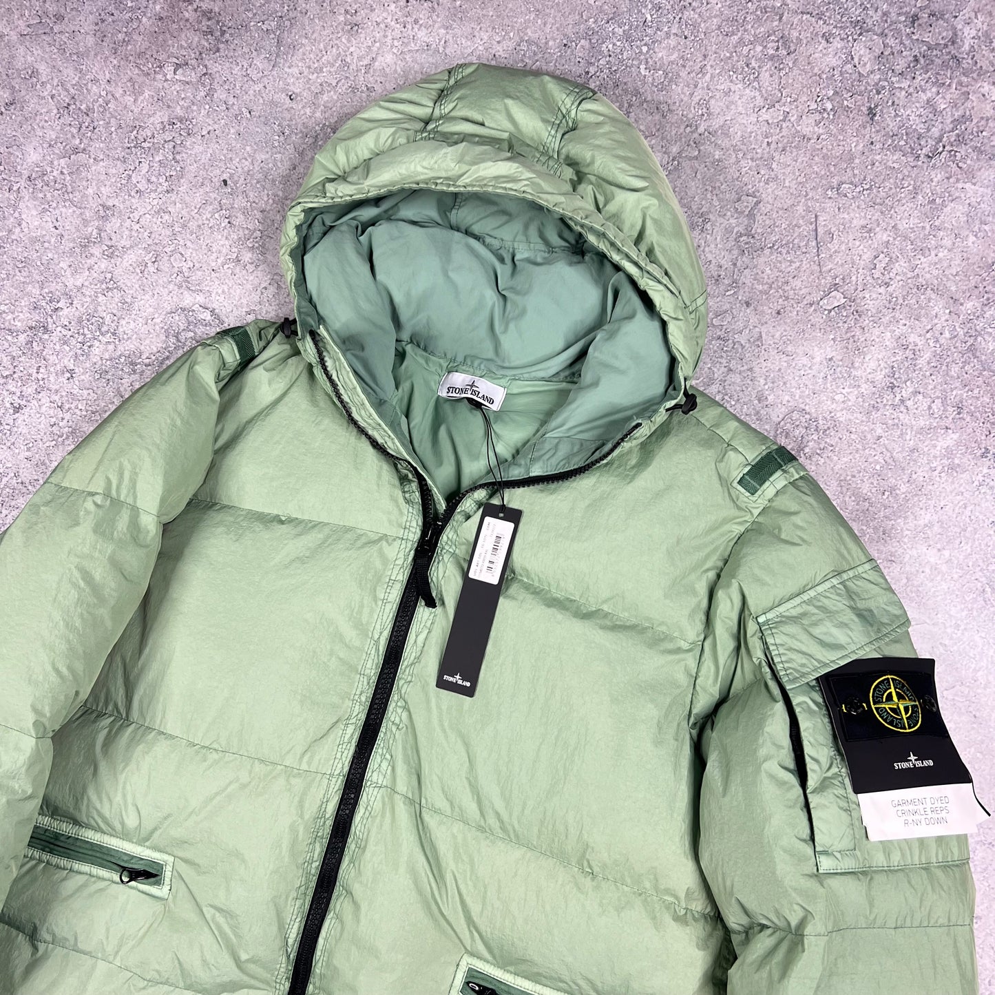 Stone Island Green Crinkle Reps Down Jacket XXL 27” BNWT
