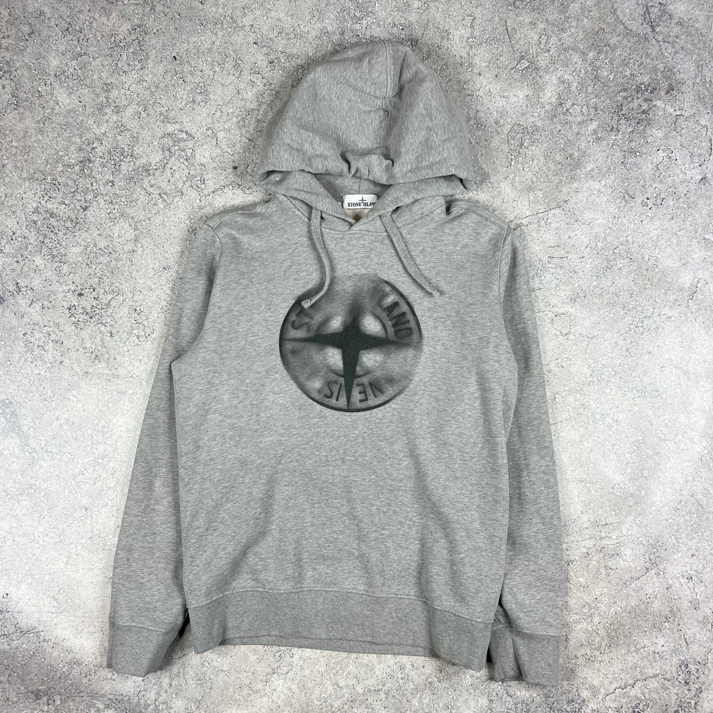 Stone Island Grey Compass Logo Hoodie Large 22.5”