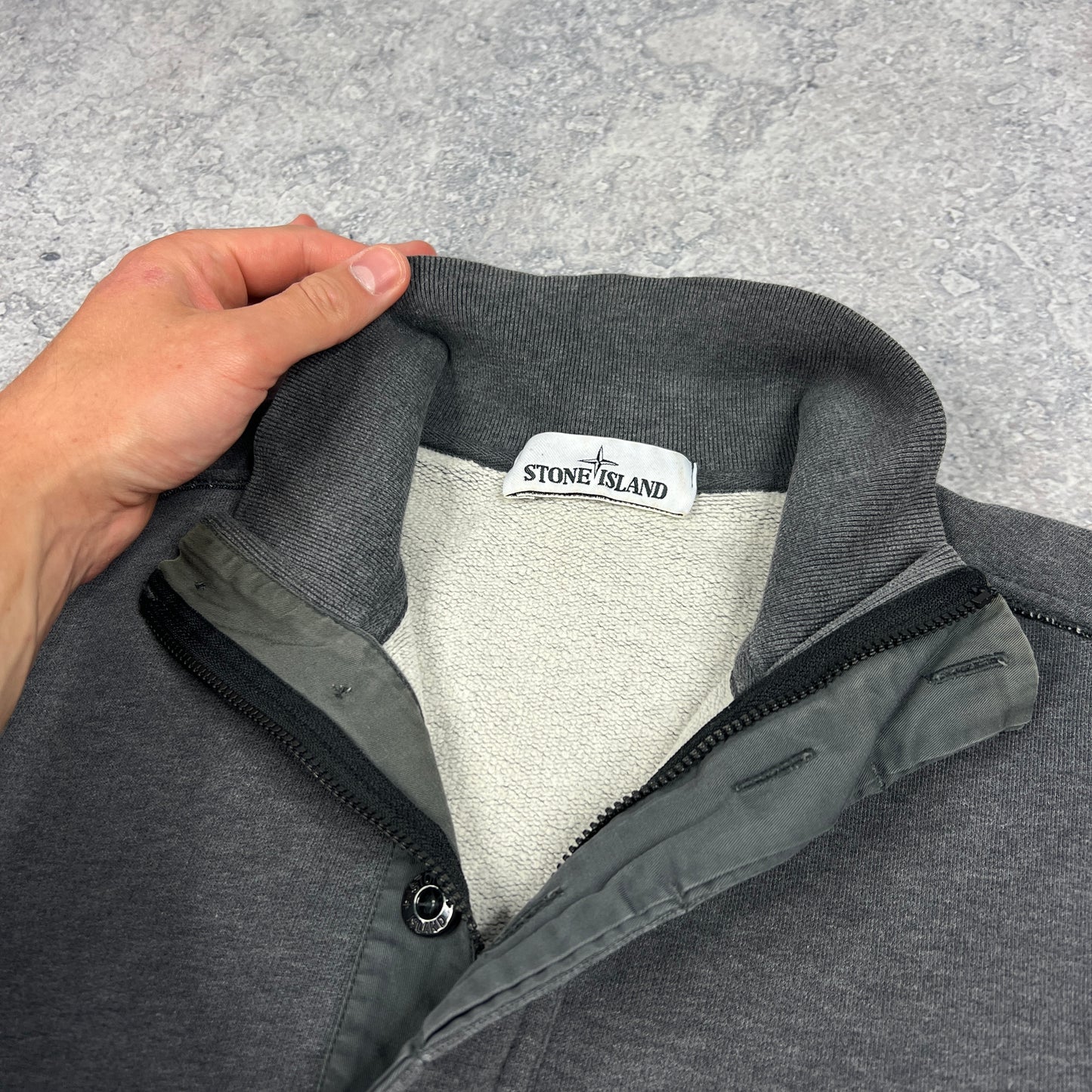 Stone Island Dark Grey Q Zip Sweatshirt Small 20.25”