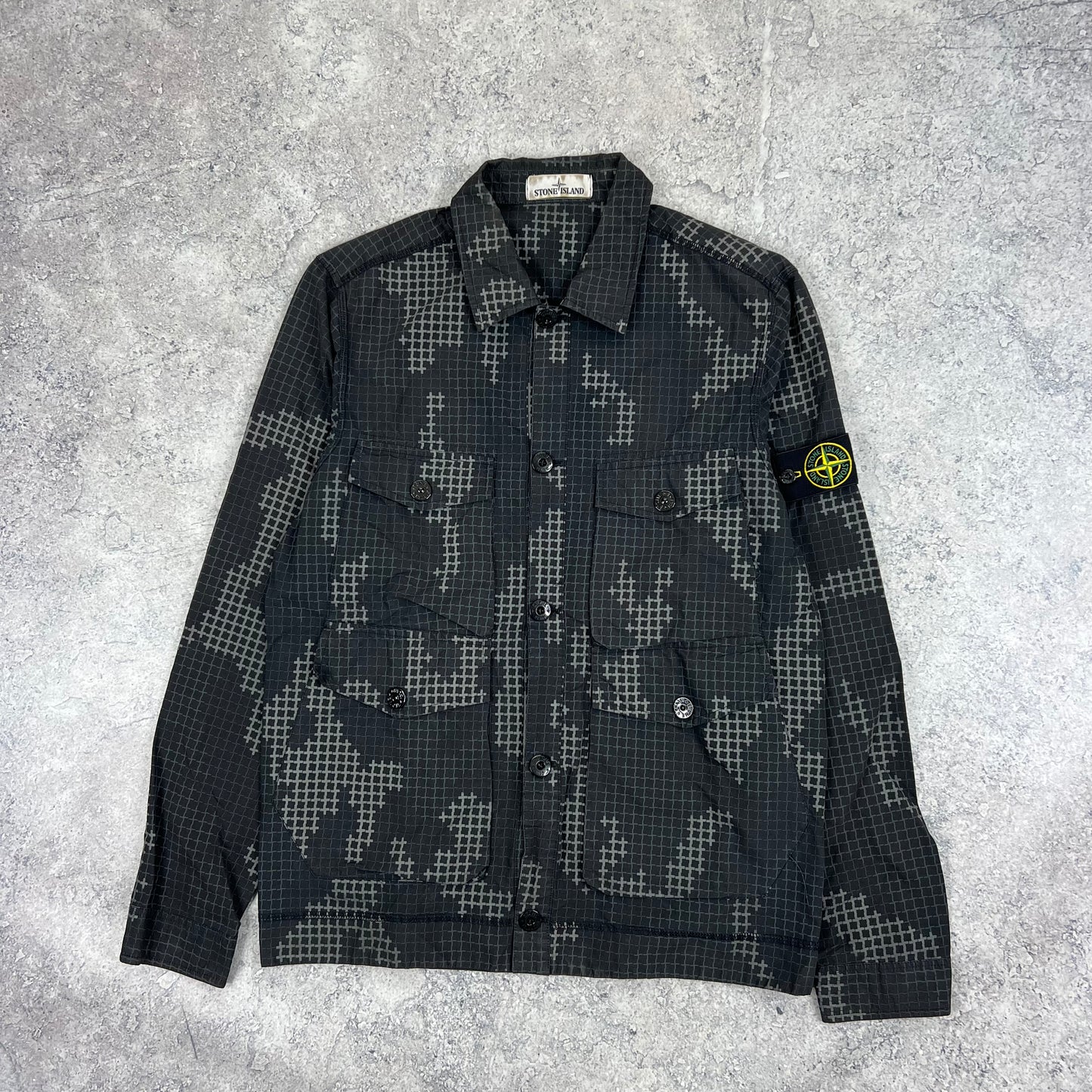 Stone Island Black Grid Camo Overshirt Medium 21”
