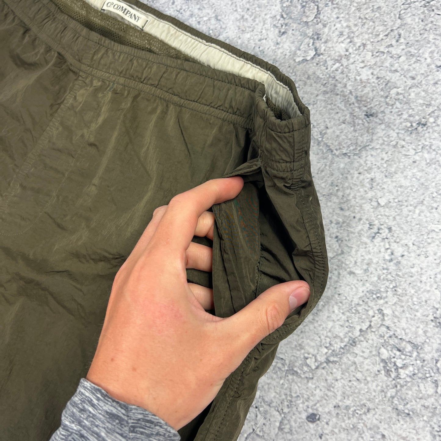 CP Company Khaki Chrome Swimshorts Size 52- W36”