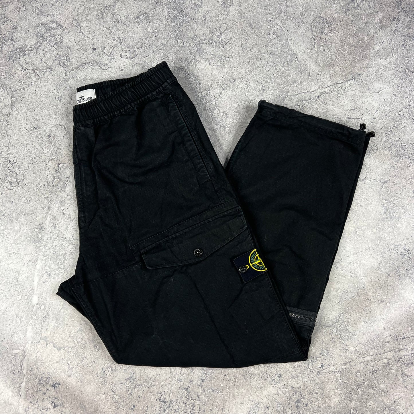 Stone Island Black Ripstop Loose Cargo Trousers W31”