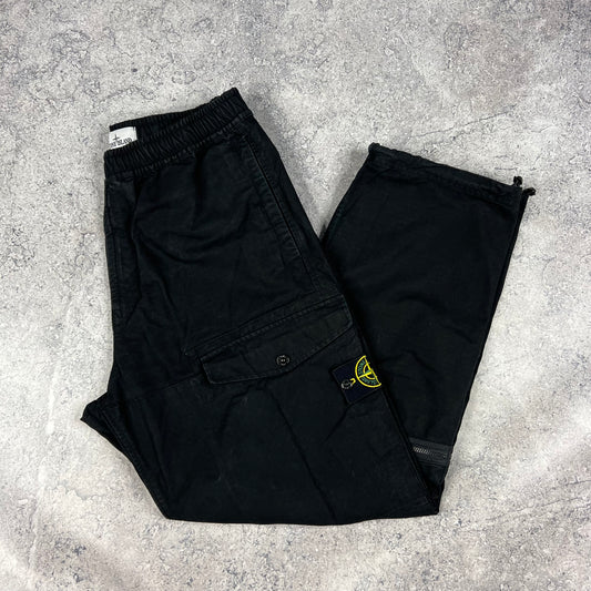 Stone Island Black Ripstop Loose Cargo Trousers W31”