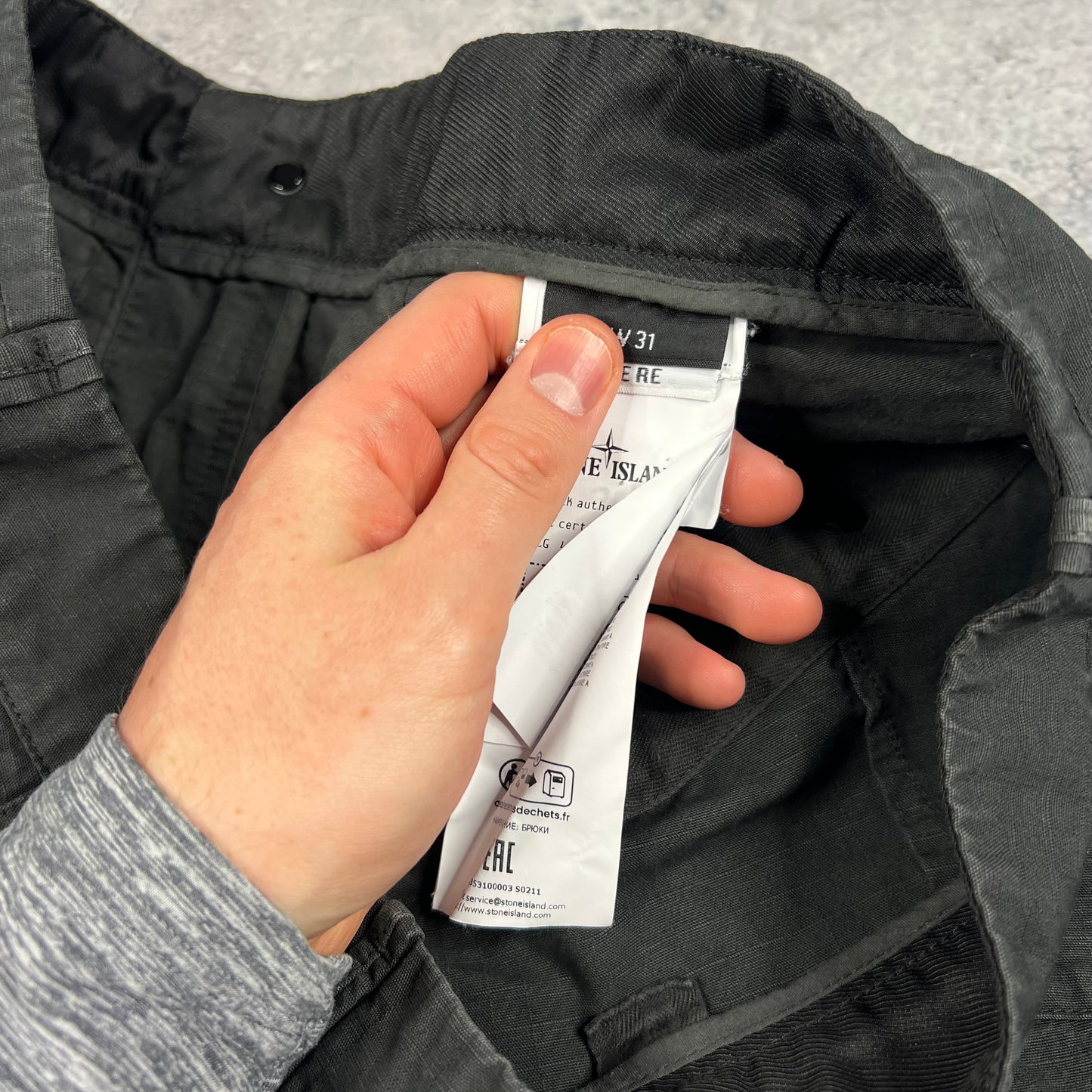 Stone Island Dark Grey Ripstop Cargo Trousers W31”