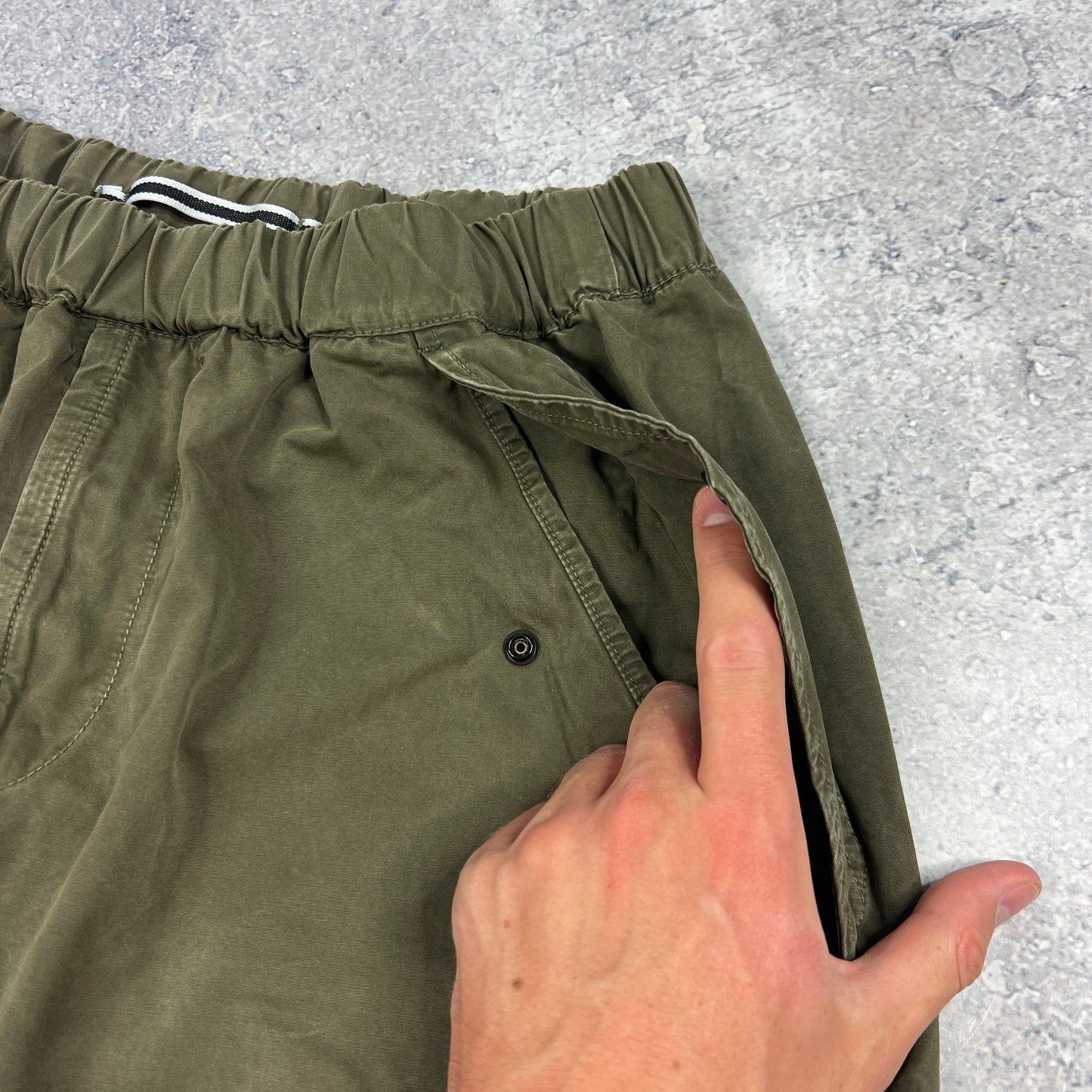 Stone Island Khaki Garment Dyed Cargo Shorts W32-34”