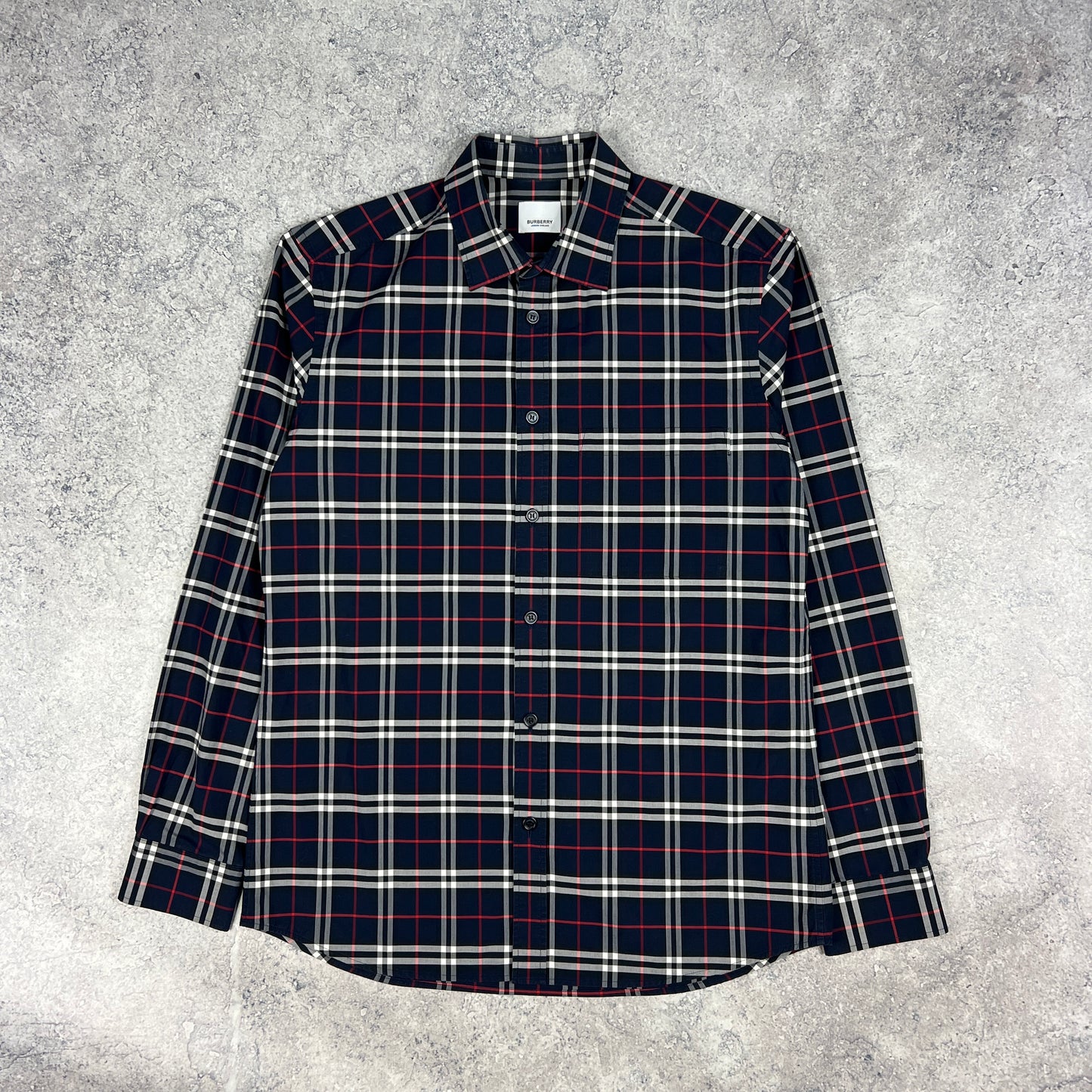 Burberry Navy Check Shirt Medium 21.5”
