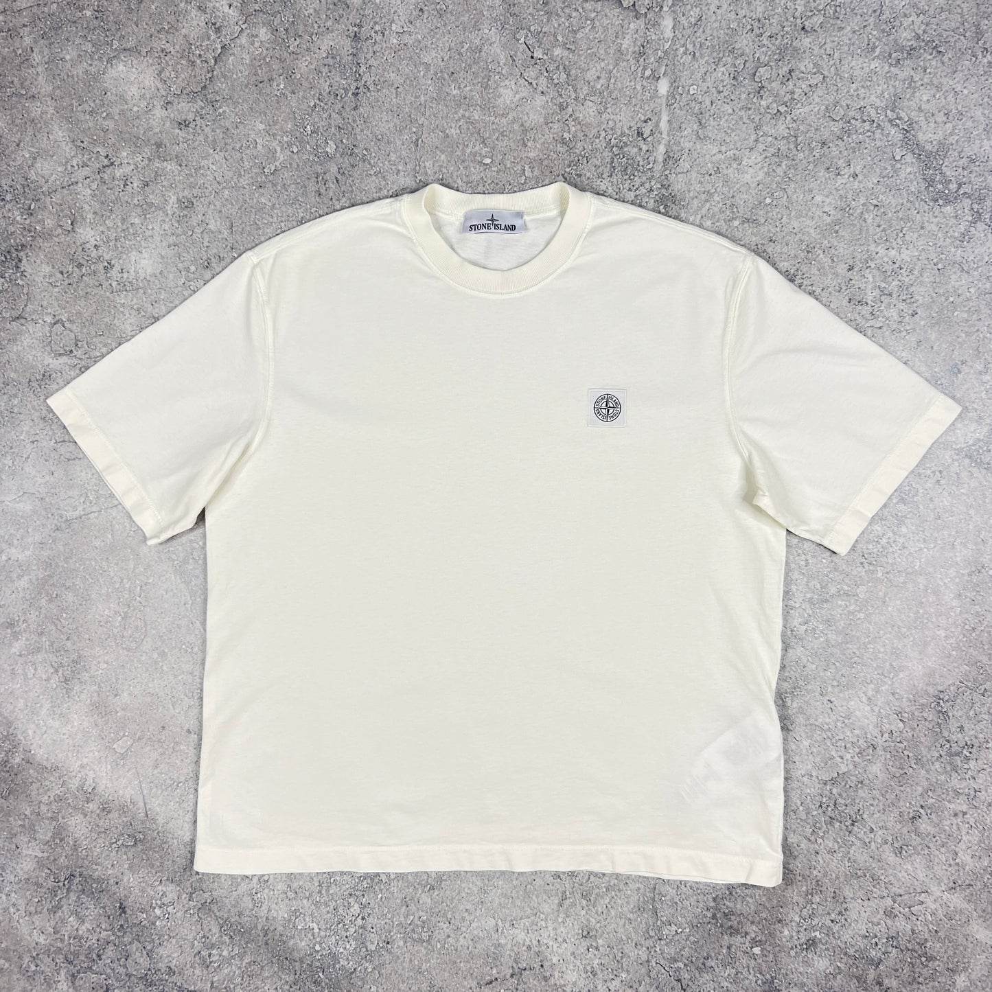 Stone Island White Oversized Patch T-Shirt Medium 23”
