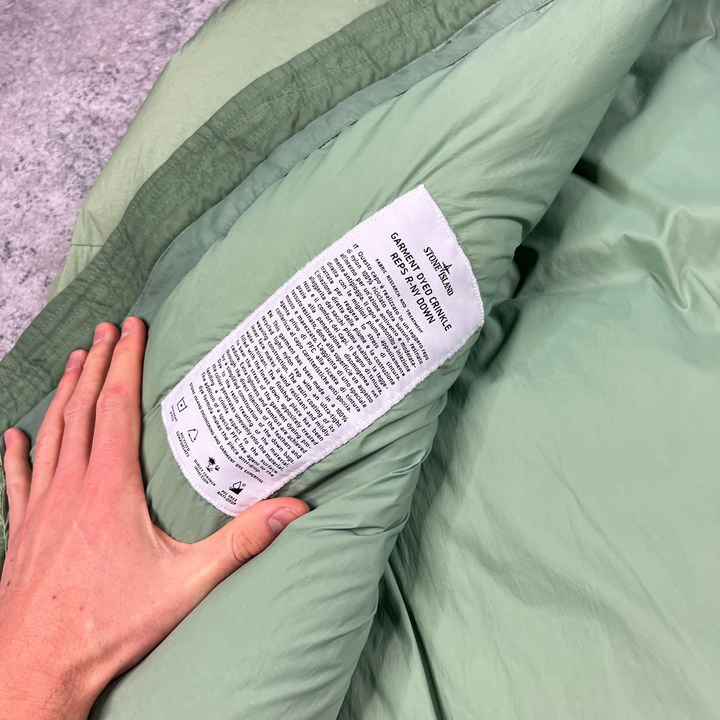 Stone Island Green Crinkle Reps Down Jacket XXL 27” BNWT