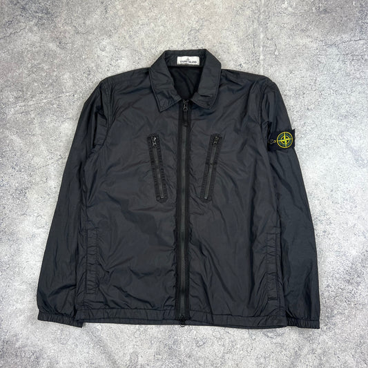 Stone Island Black Crinkle Overshirt Medium 22.25”