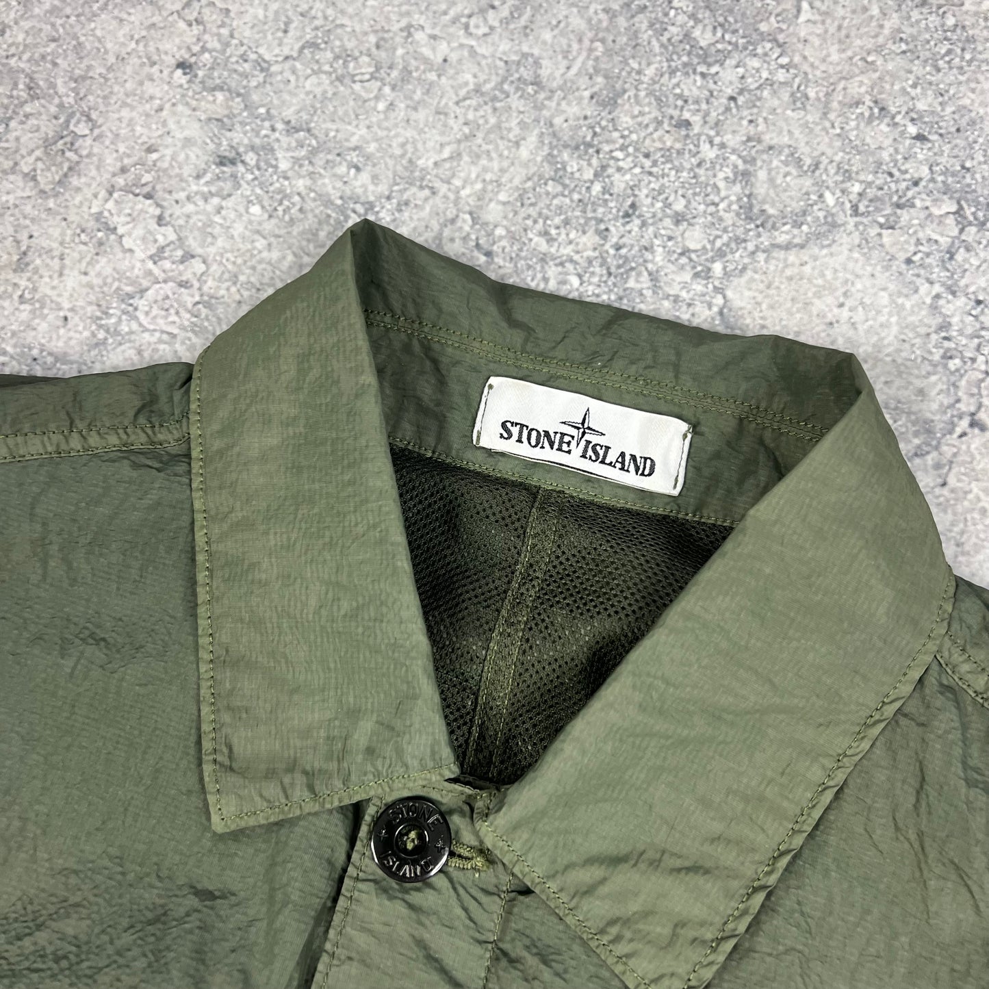 Stone Island Khaki Seersucker Nylon Overshirt  Large 22.5”