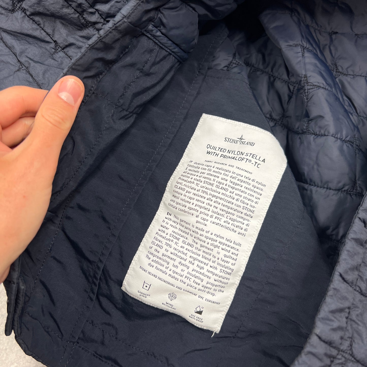 Stone Island Navy Quilted Stella Primaloft Jacket Small (Fits M) 22.5”