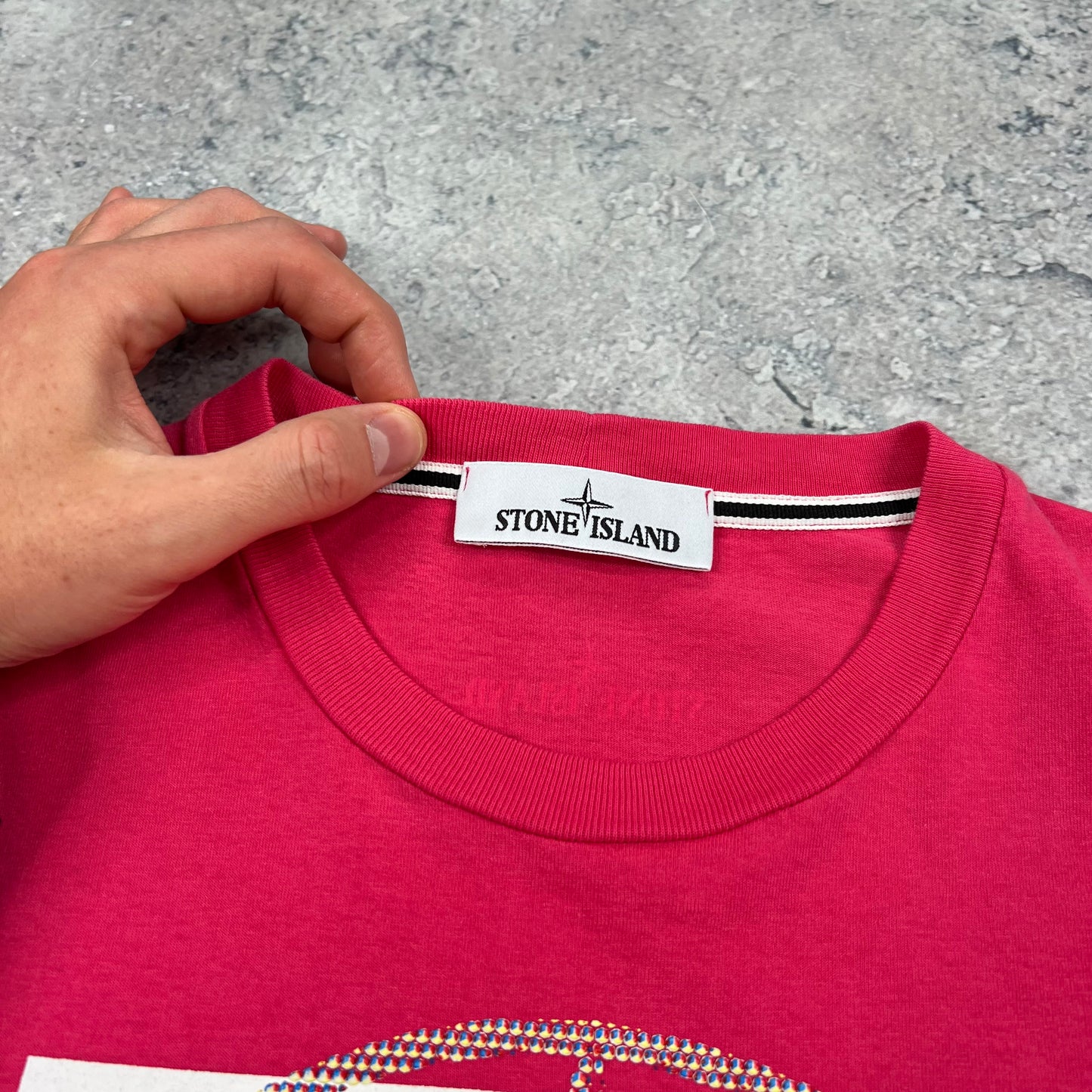 Stone Island Pink Tricromia T-Shirt Small 19.5”