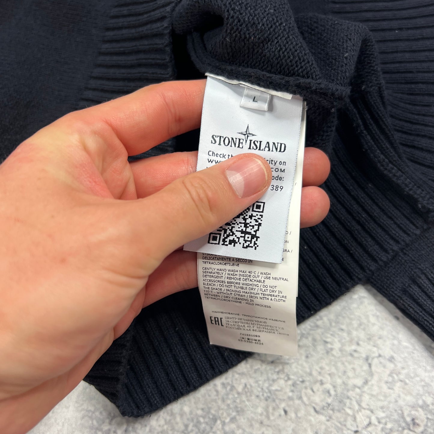 Stone Island Navy Knit Quarter Zip Sweatshirt Large 23”