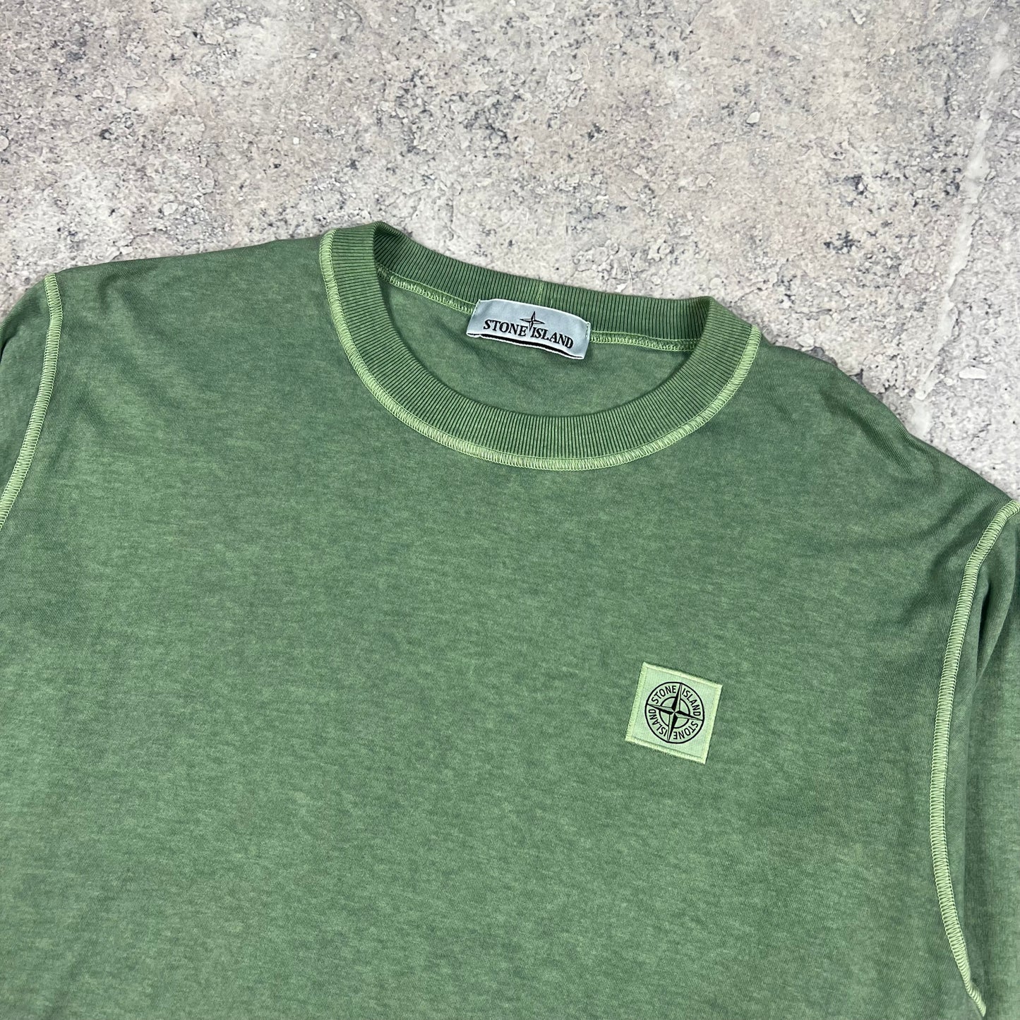 Stone Island Green Garment Dyed Long Sleeve T-Shirt Large 21.5”