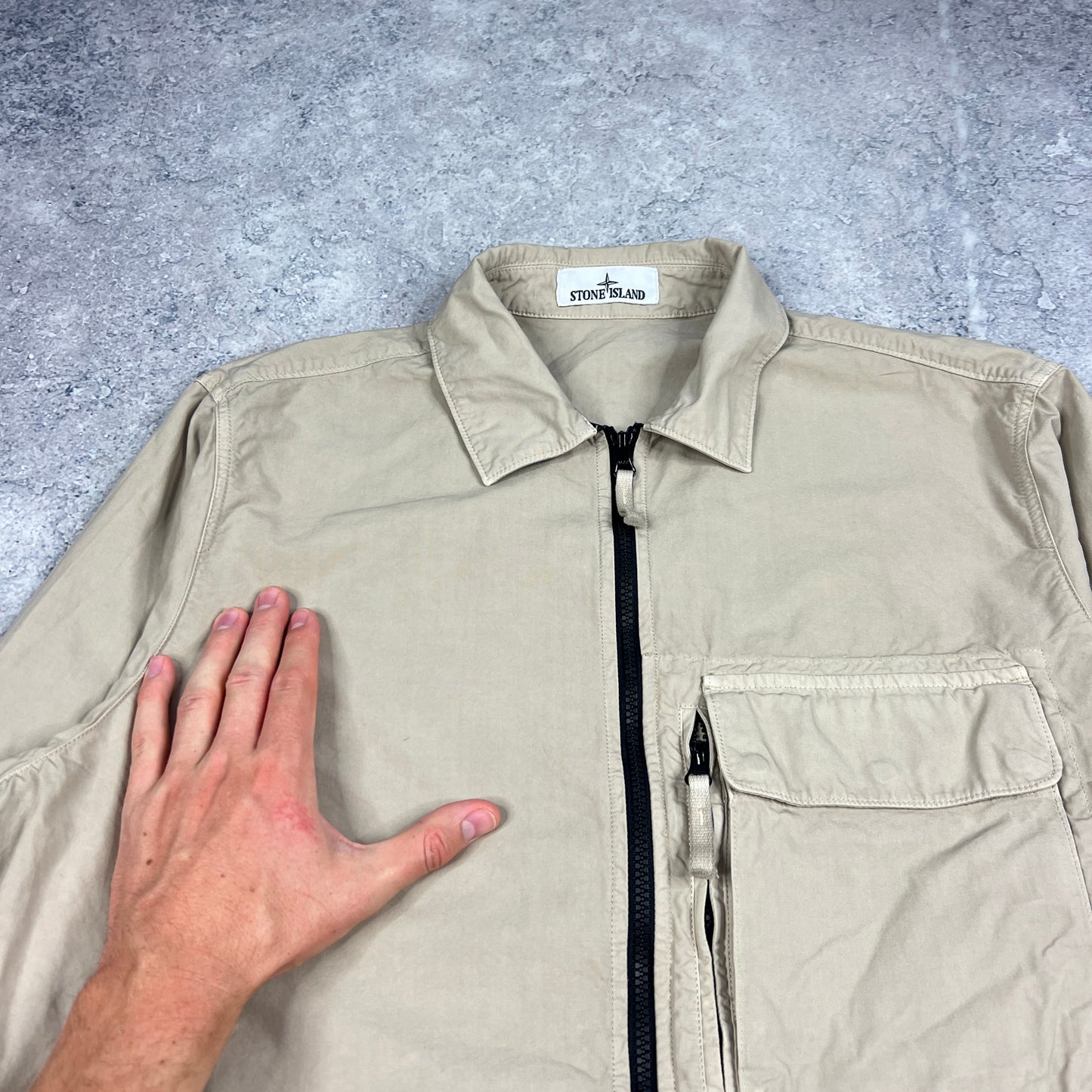 Stone Island Beige Cotton Overshirt Large 23.5”