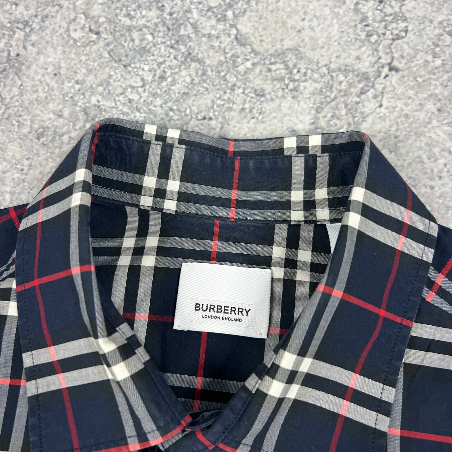 Burberry Navy Check Shirt Medium 21.5”