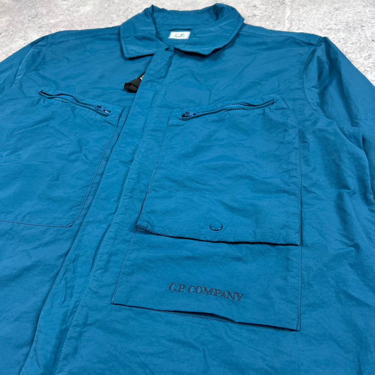 CP Company Blue Flatt Nylon Overshirt Medium 21.5”