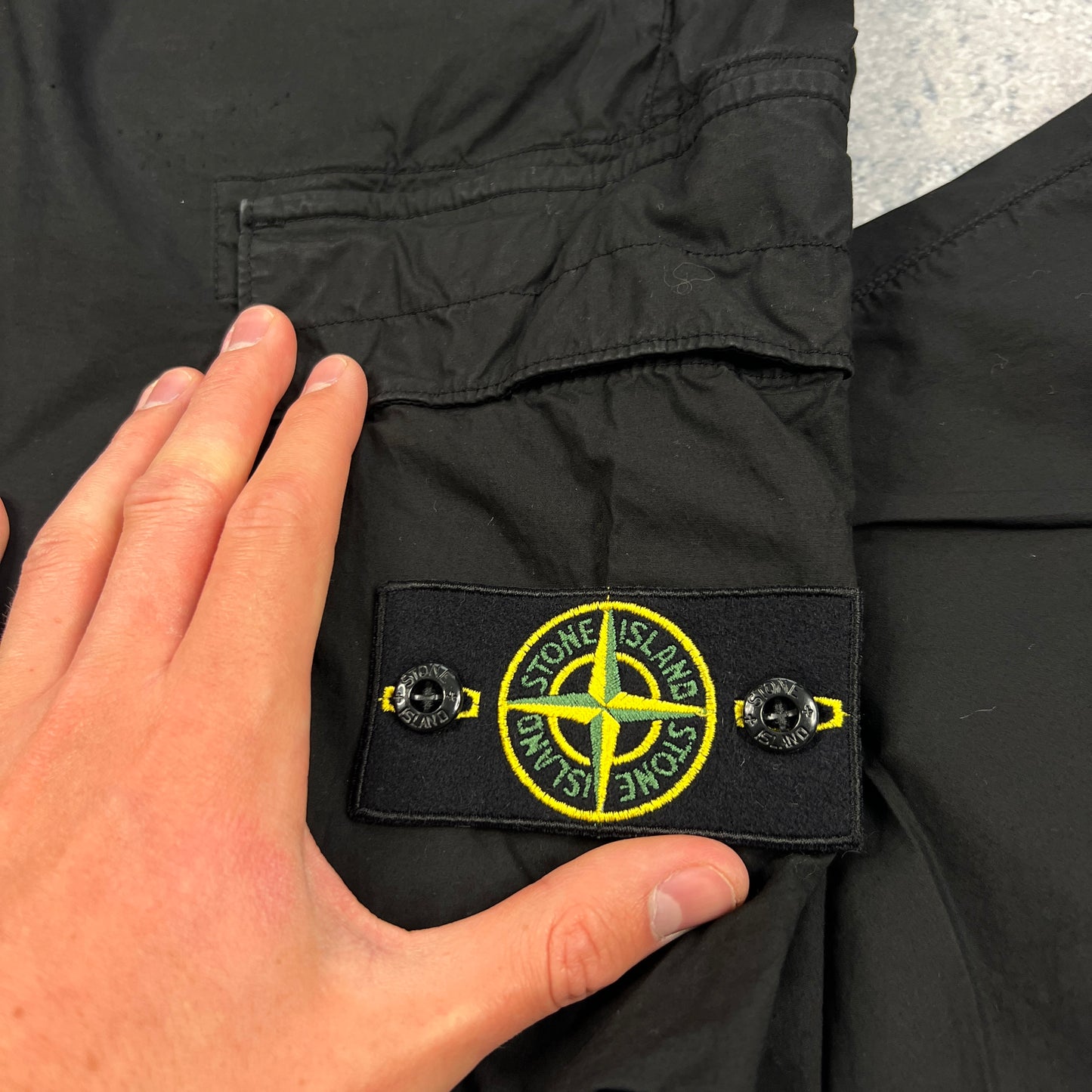 Stone Island Black Tela Parachute Cargo Trousers W32”