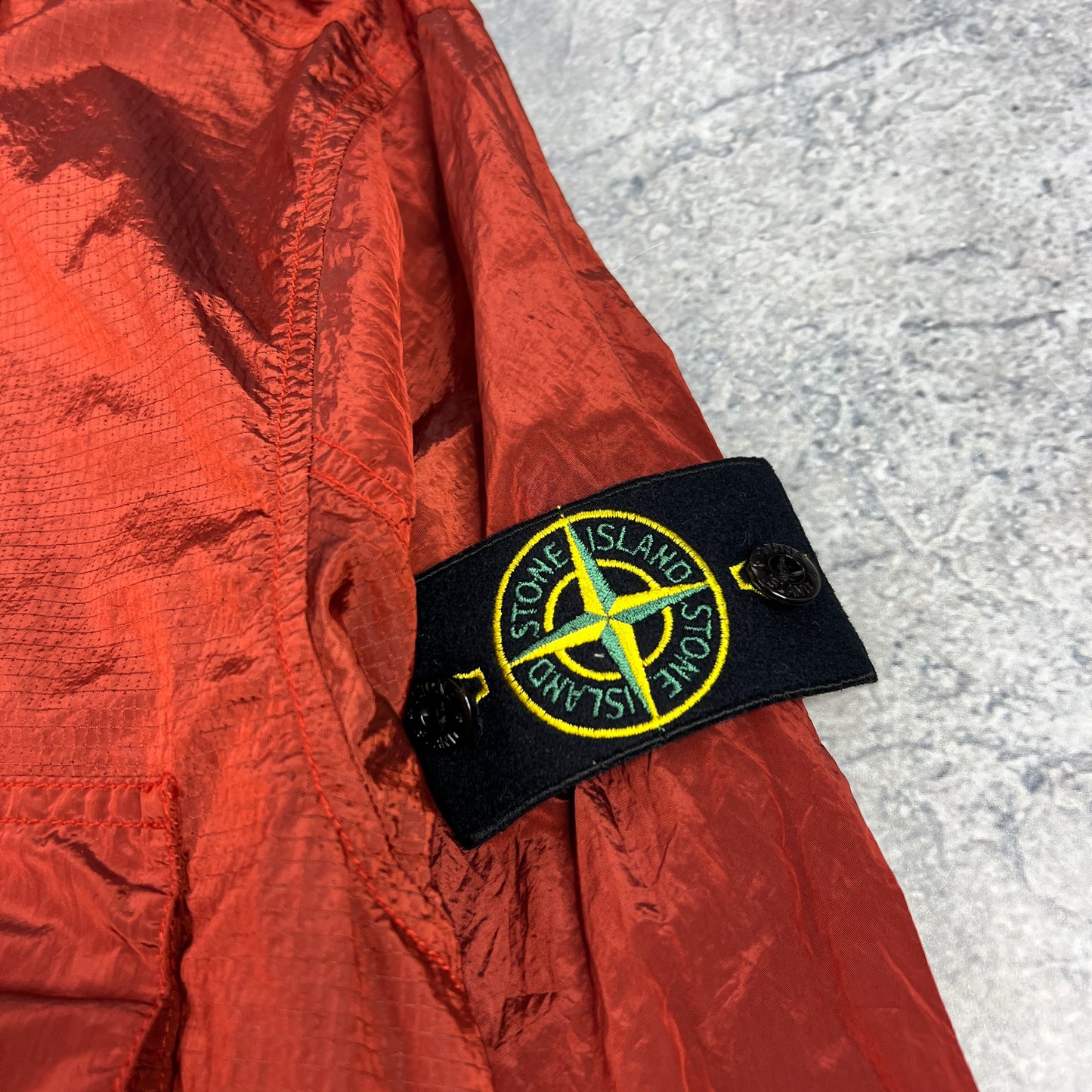 Stone Island Red Nylon Metal Ripstop Overshirt Large 22.5”