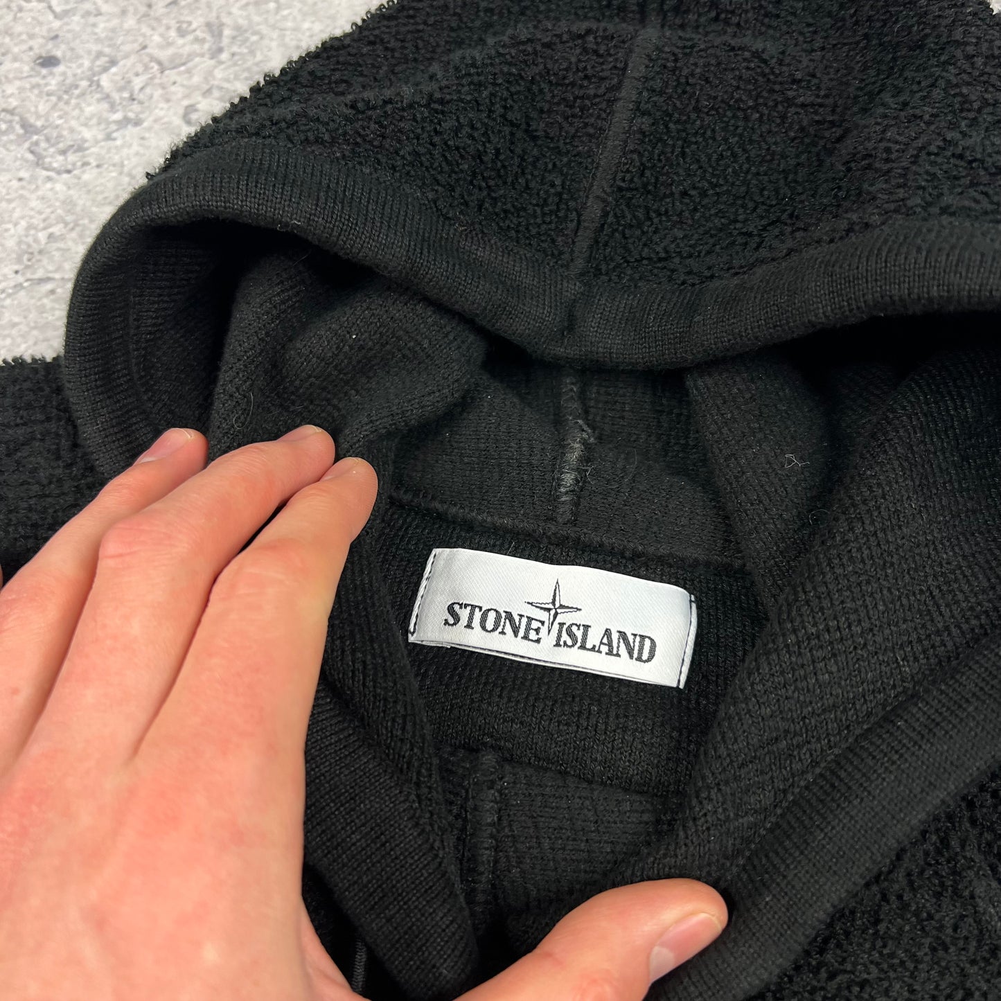 Stone Island Black Chenille Cotton Hoodie Small 20.5”