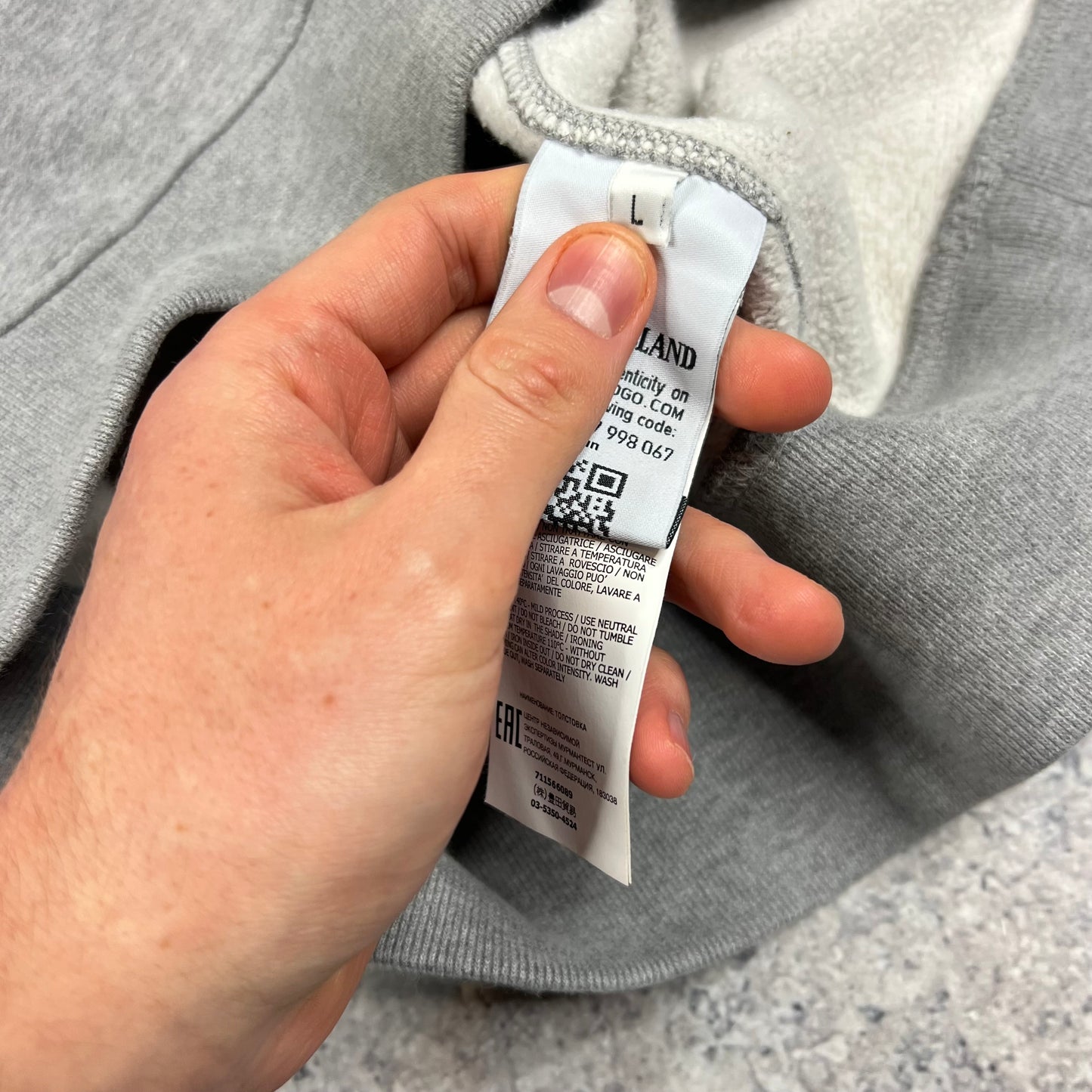Stone Island Grey Compass Logo Hoodie Large 22.5”