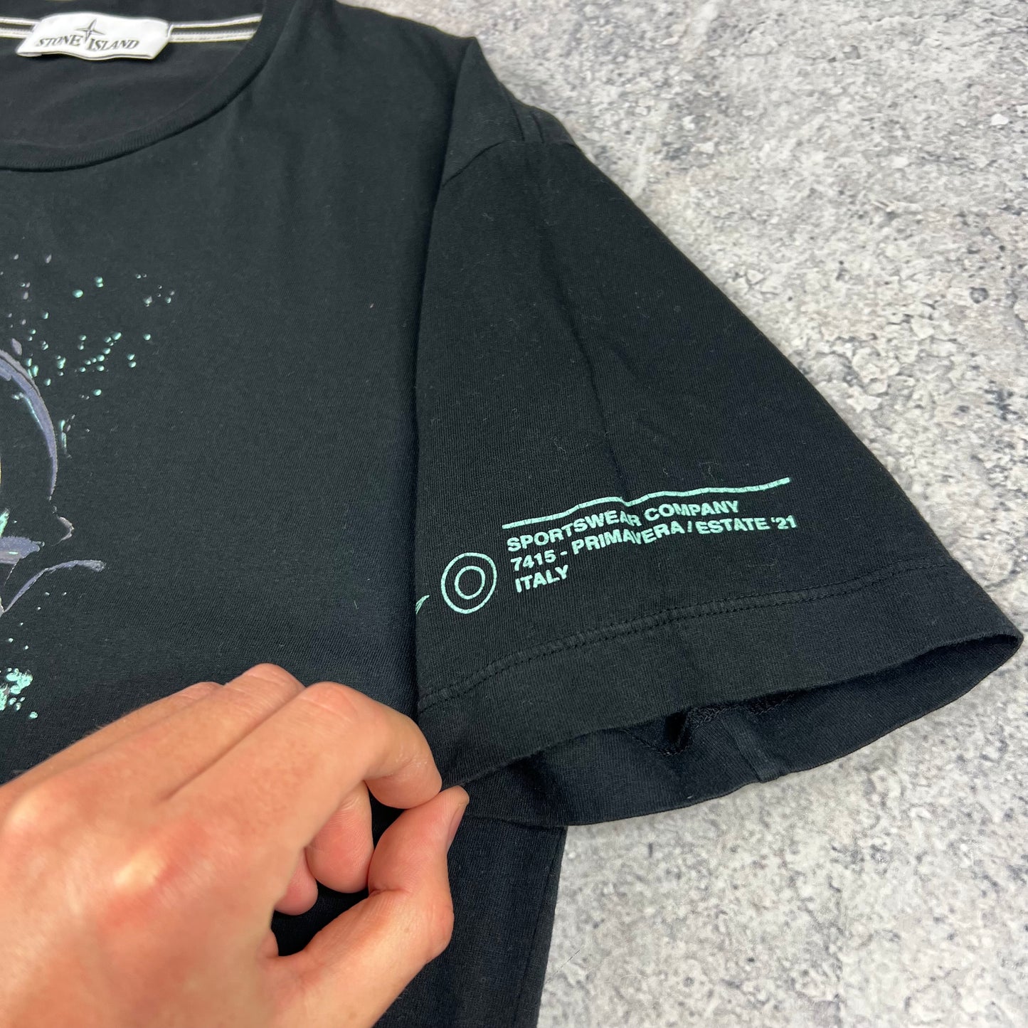 Stone Island Black Marble Logo T-Shirt Medium 19.75”