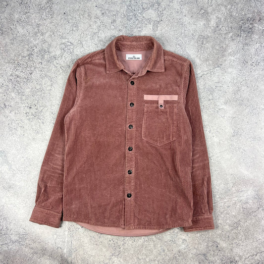 Stone Island Rose Pink Corduroy Overshirt Small 21.25”
