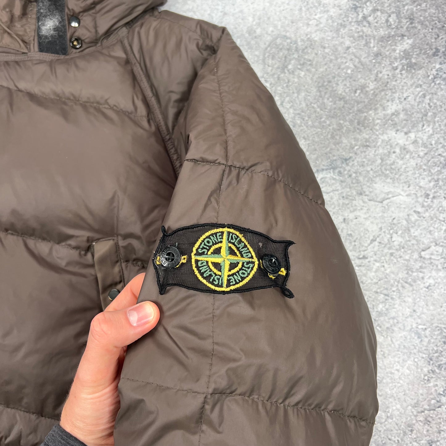 Stone Island Brown Opaque Nylon Tela Down Jacket XL 24.5”