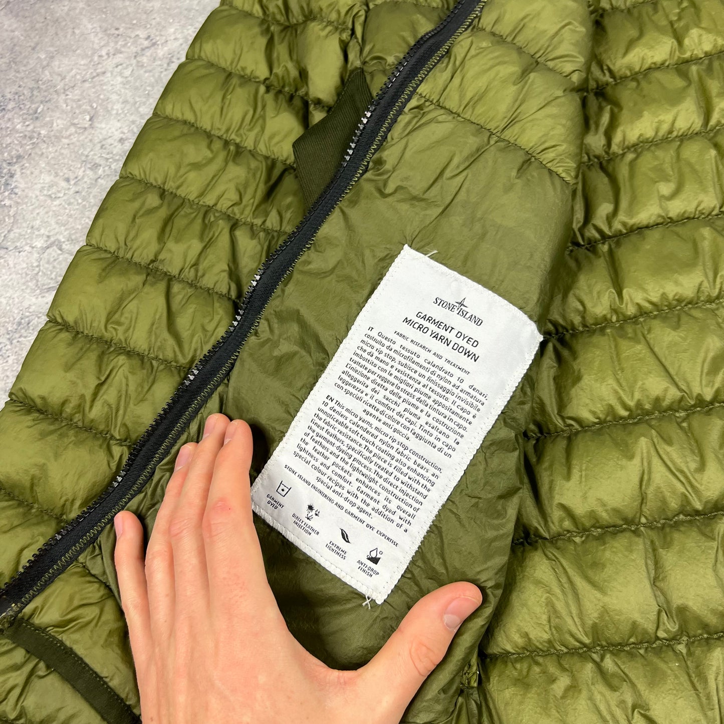 Stone Island Khaki Micro Yarn Down Jacket Large 22”