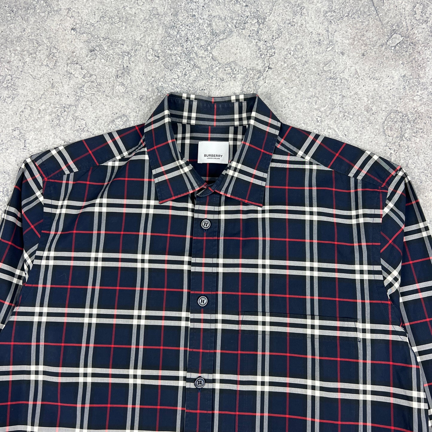 Burberry Navy Check Shirt Medium 21.5”