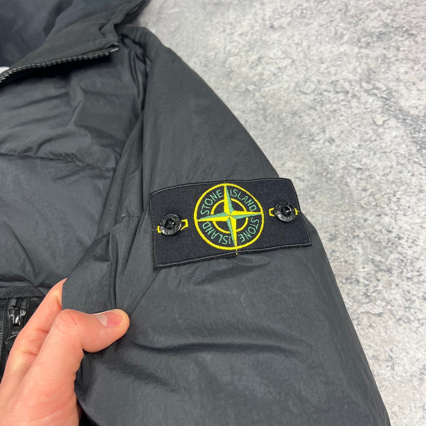 Stone Island Black Crinkle Reps Down Jacket Medium 22.5”