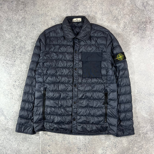 Stone Island Navy Micro Yarn Down Overshirt Large 21”