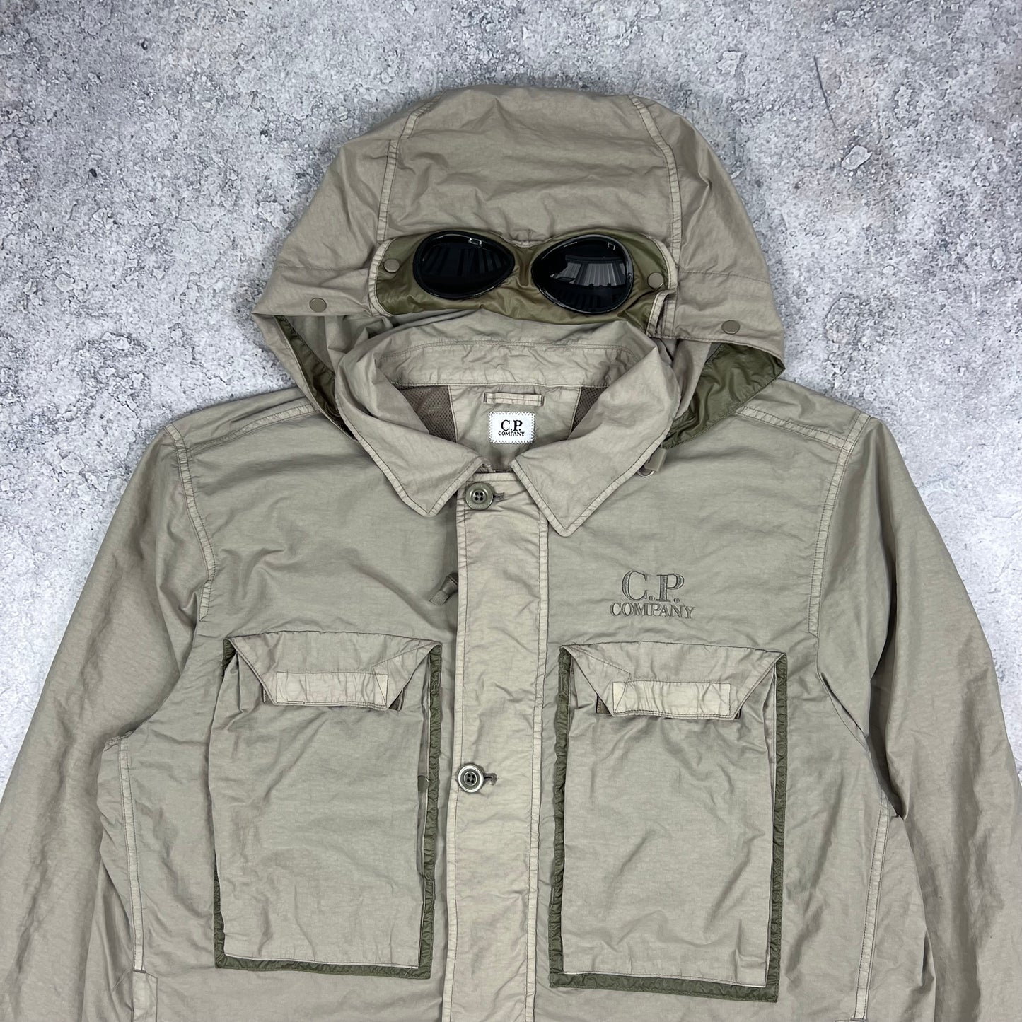 CP Company Beige Flatt Nylon Goggle Jacket XL 24”