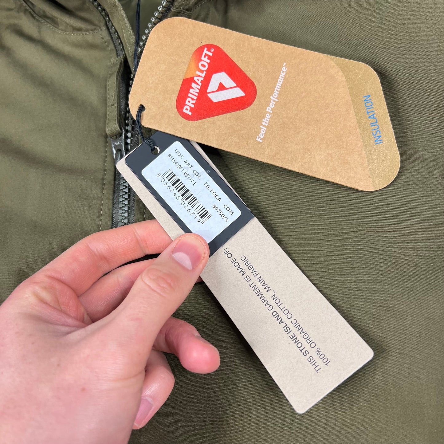 Stone Island Khaki Ghost O-Ventile Primaloft Jacket Large 24” BNWT