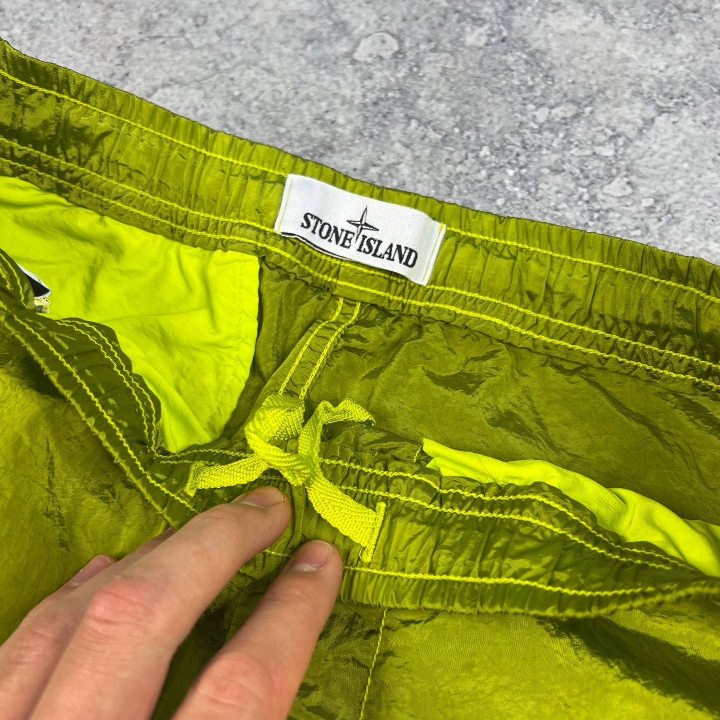 Stone Island Lime Nylon Metal Cargo Trousers W30”
