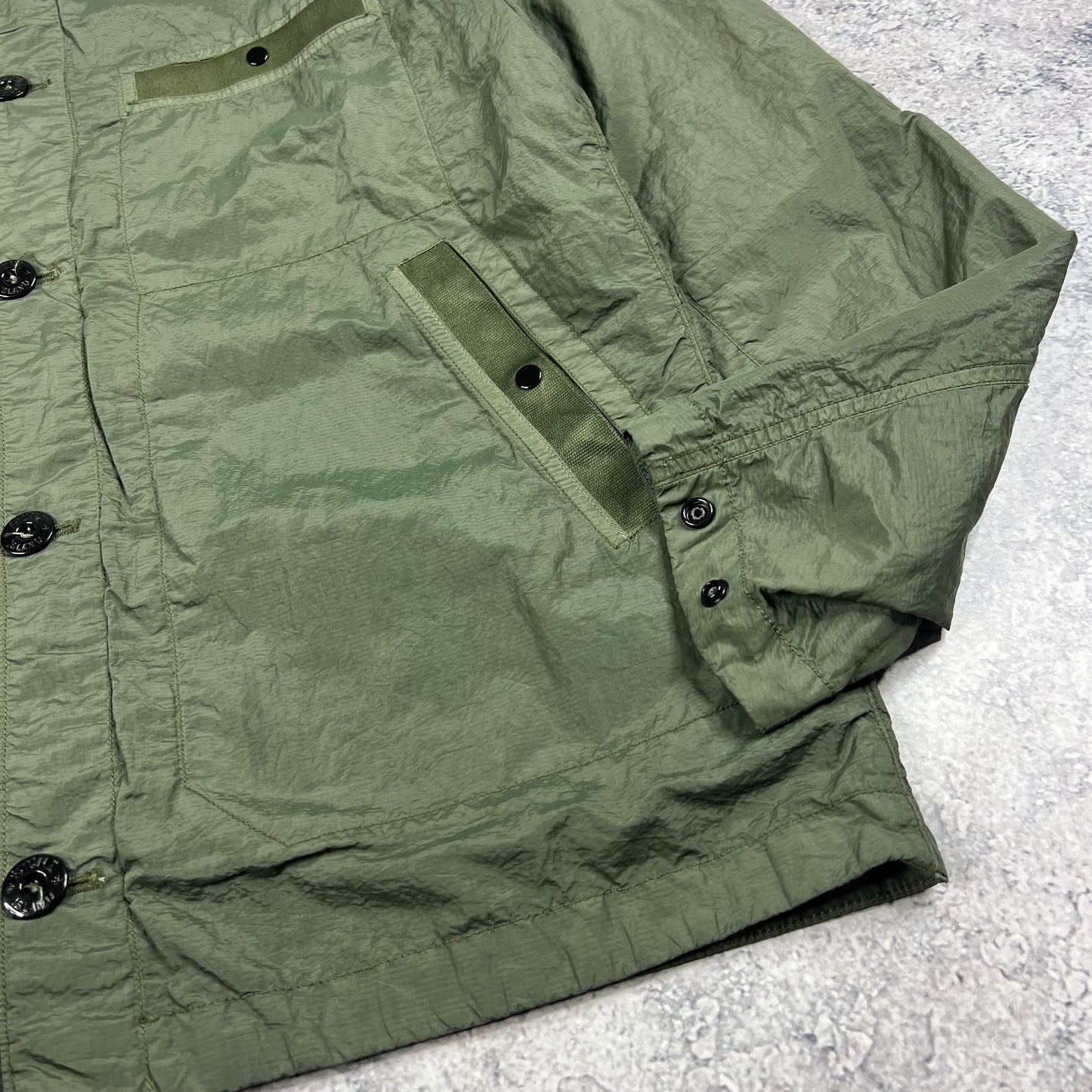 Stone Island Khaki Nylon Seersucker Overshirt Medium 21.5”