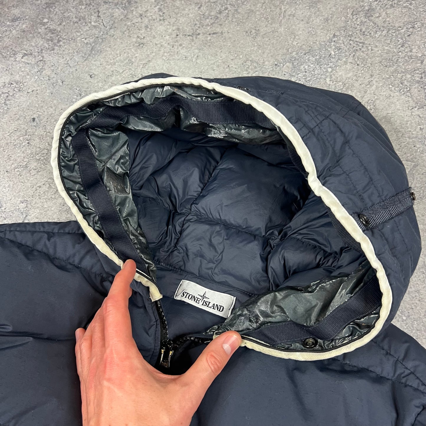 Stone Island Navy Naslan Watro Down Jacket Medium 23”
