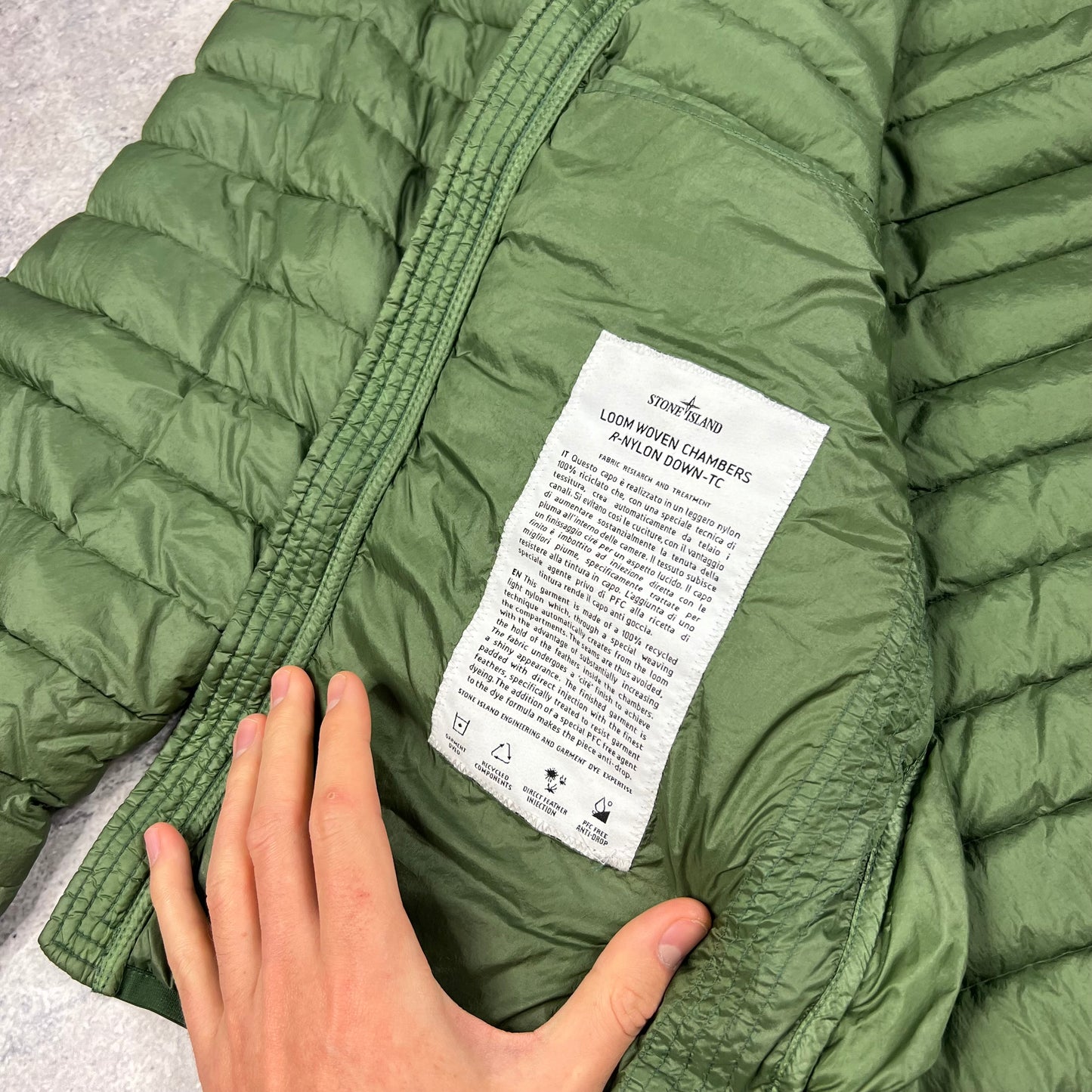 Stone Island Green Loom Woven Down Jacket Large 23”