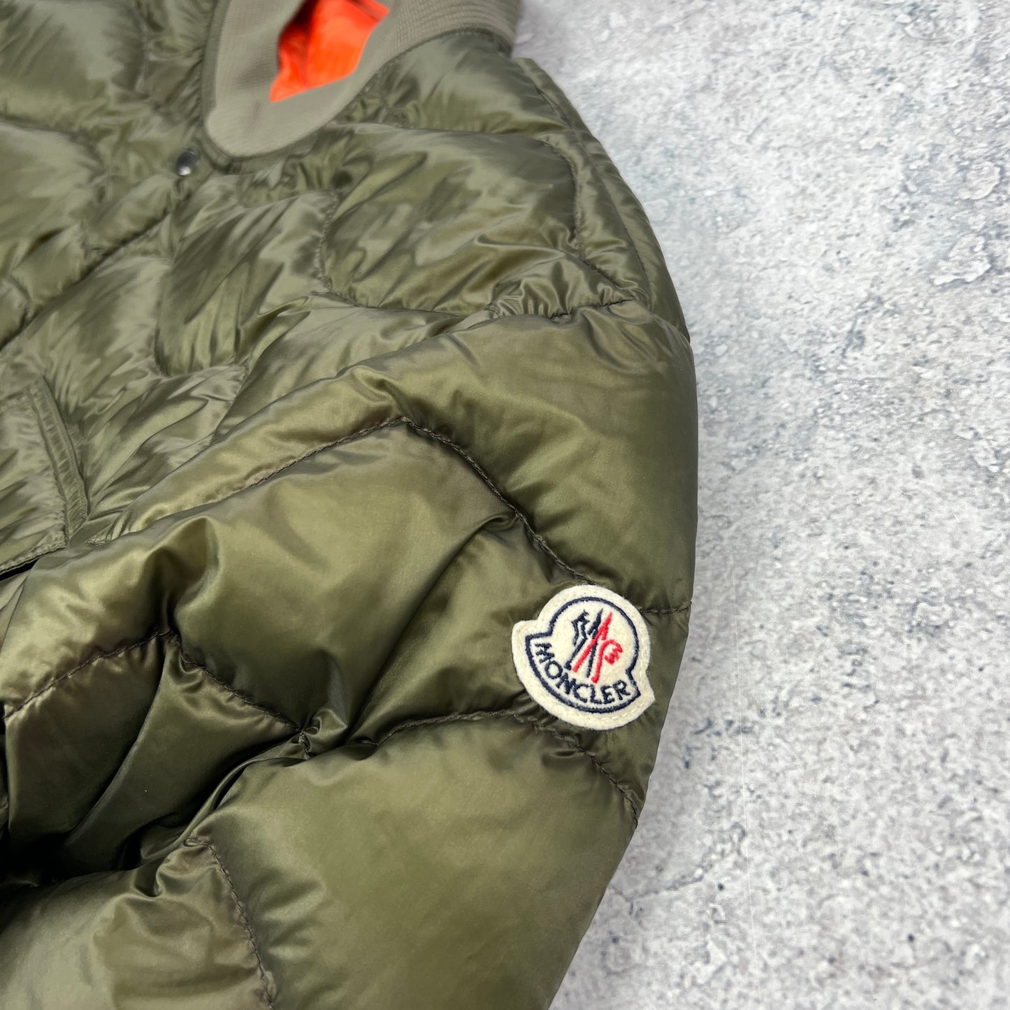 Moncler Franck Khaki Down Bomber Jacket Size 6 XL 25”
