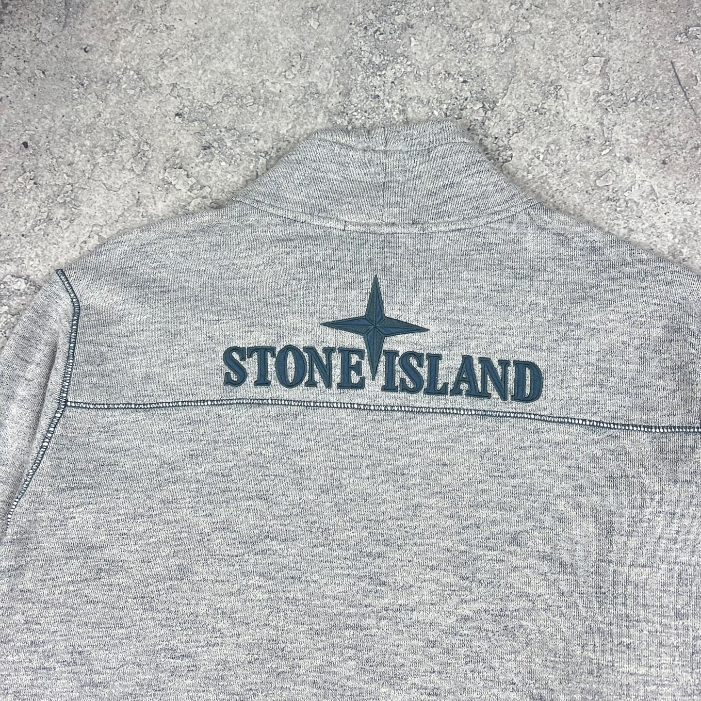 Stone Island Grey/Blue Stitch Logo Pullover Large 22.5”