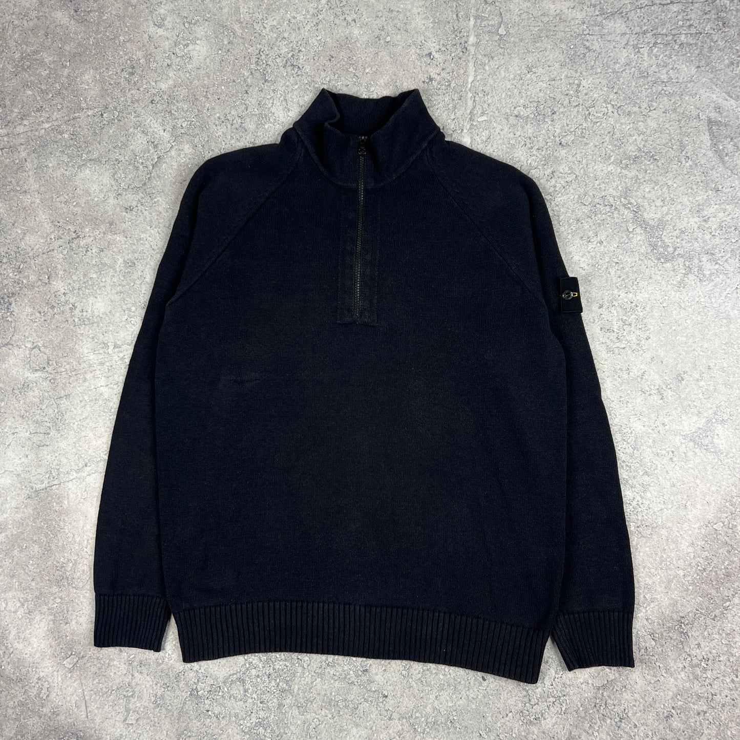 Stone Island Navy Knit Quarter Zip Sweatshirt Large 23”